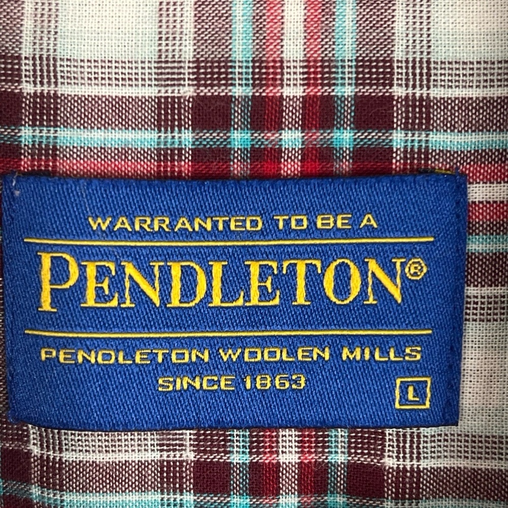 PENDLETON Large Red White Turquoise Plaid Deck Shirt Lined Classic Lumberjack - Picture 4 of 12